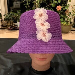 Chic Purple Bucket Hat with Pink Floral Accent